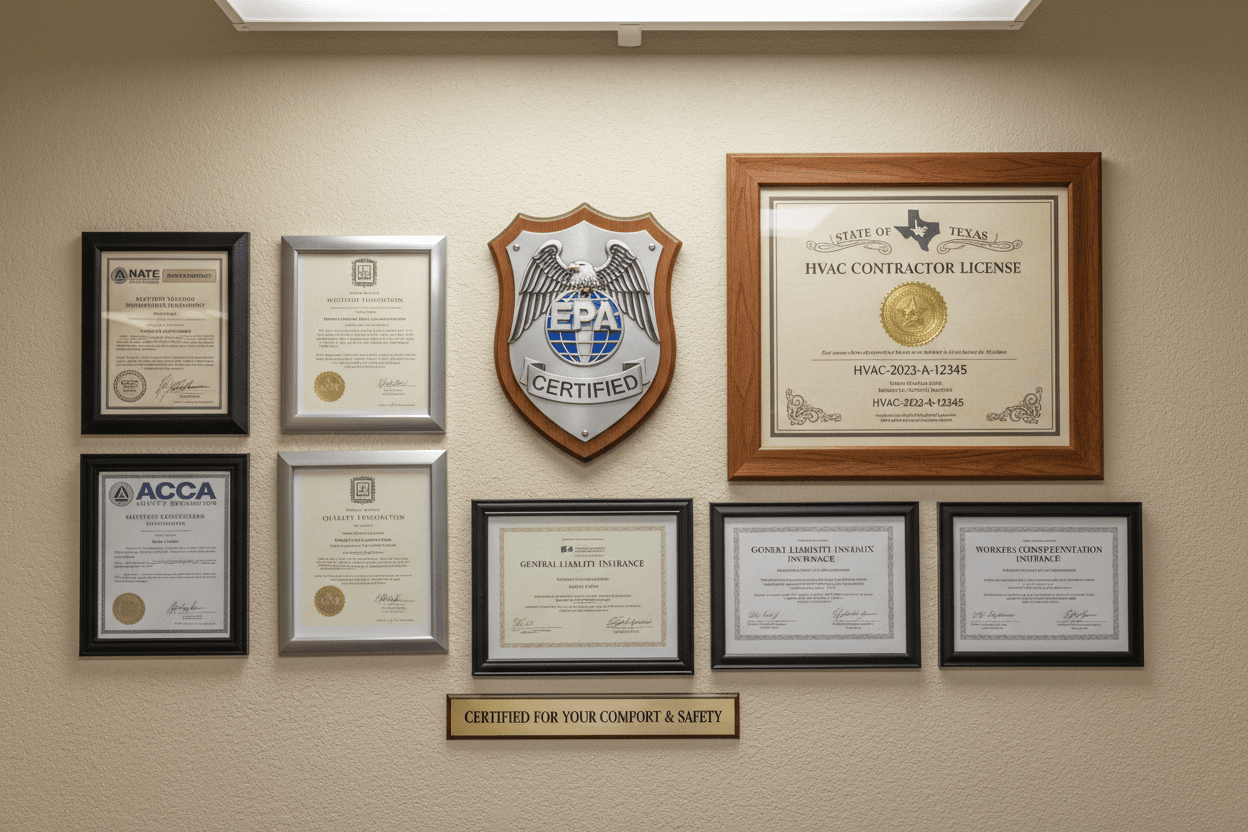 Professional HVAC certifications and licenses